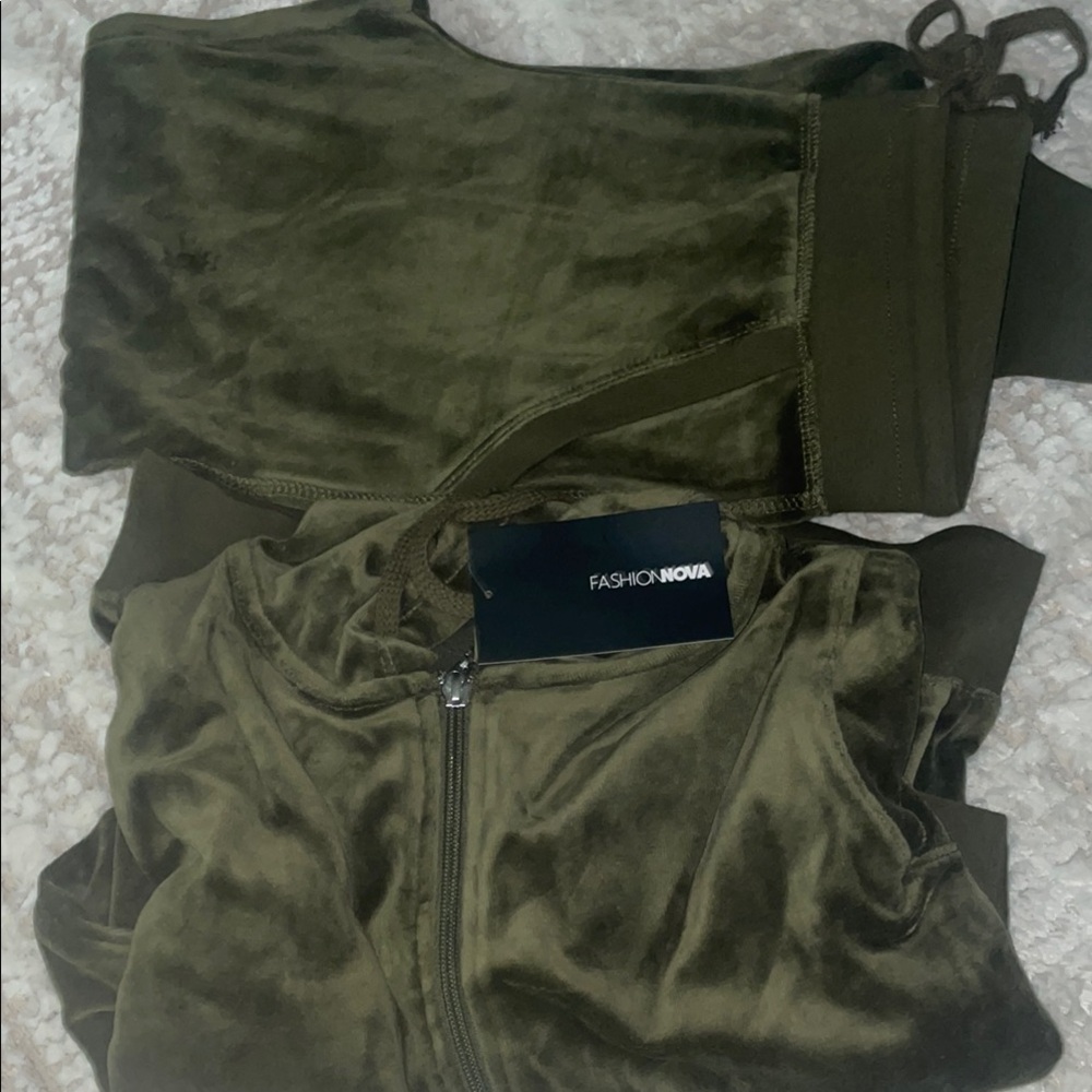 Fashion Nova Olive Green Velour Tracksuit